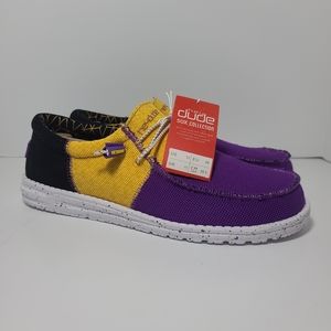 Hey Dude Wally Sox Tri Fans LA Men's Size 12 Slip-on Purple Yellow Black